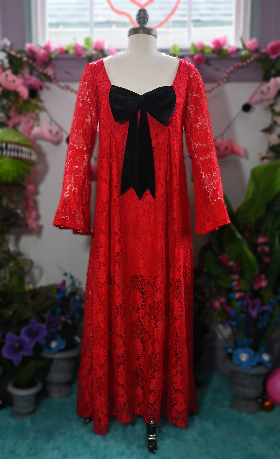 WAX POETIC Priscilla 60's Bell Sleeve Lace Maxi Dress in Red