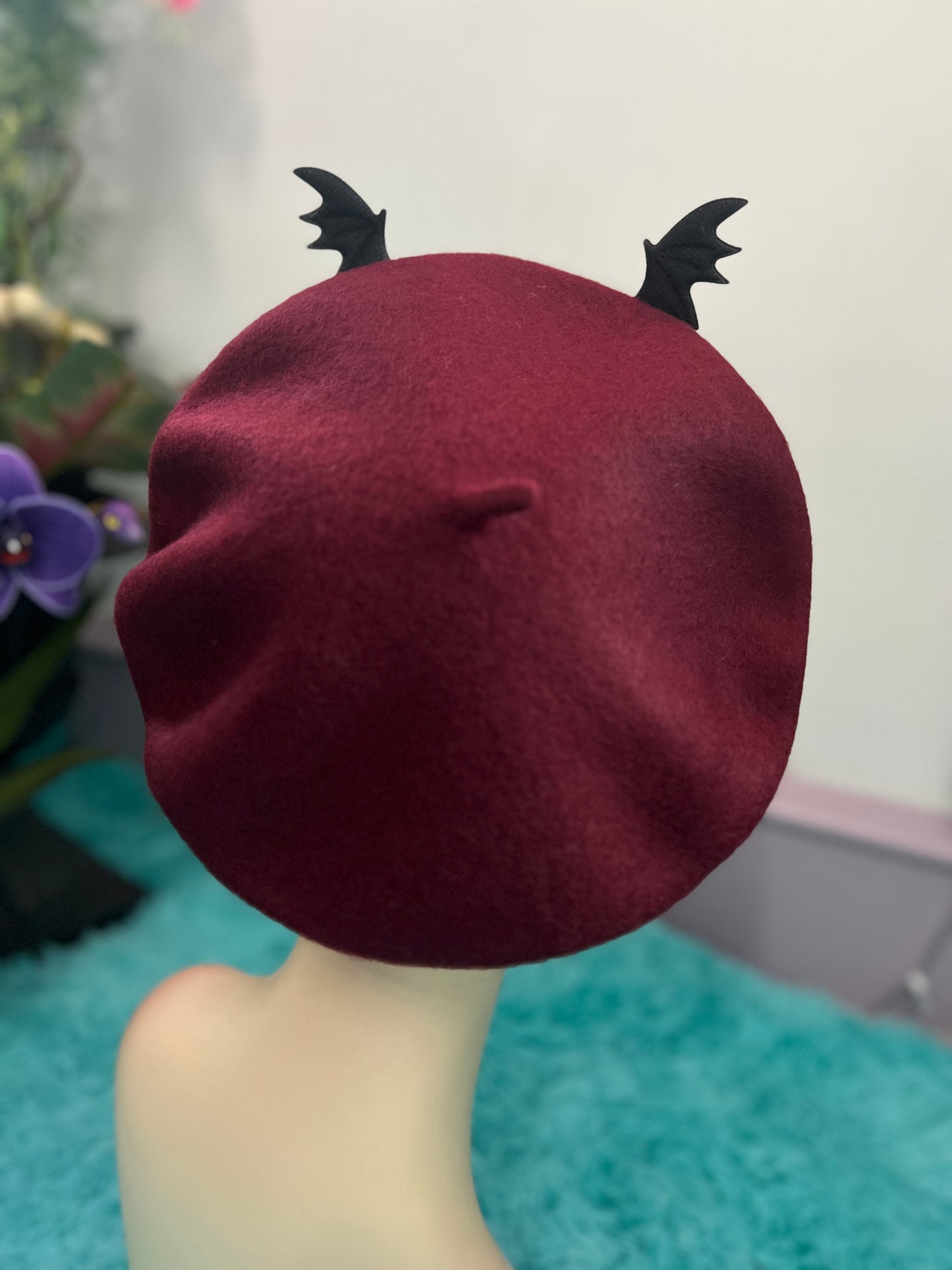 Burgundy Wool Felt Batty Beret from Blessed By Lilith