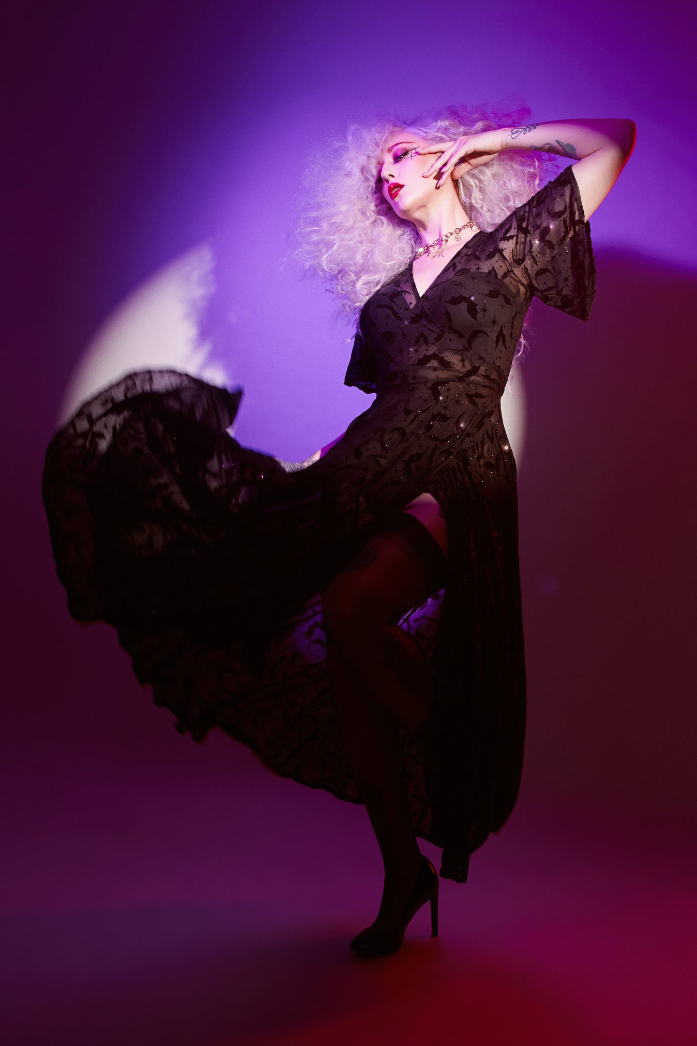Black Flocked Spiderwebs Lydia Wrap Dress - Wax Poetic Clothing