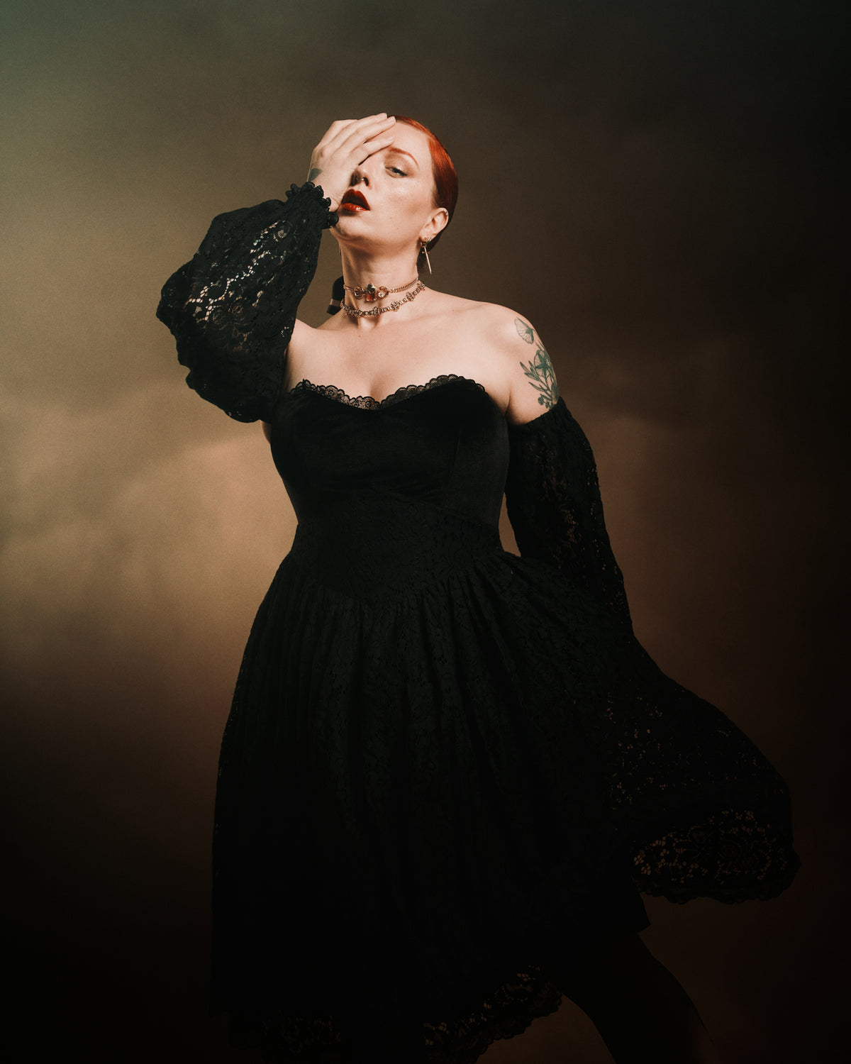 *PRE ORDER* Catherine Off-Shoulder Dress in Black Lace