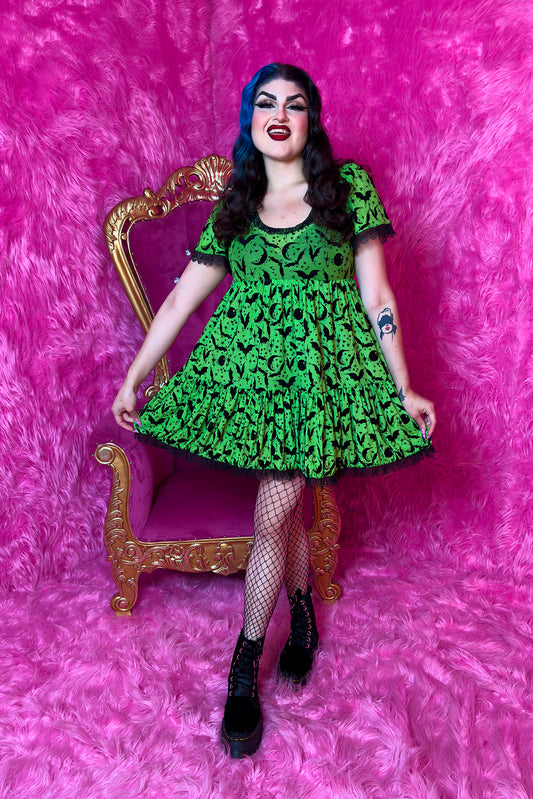 *PRE ORDER* Raven Dress in Monster Green Queen of Halloween Print