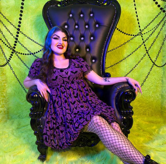 *PRE ORDER* Raven Dress in Potion Purple Queen of Halloween Print
