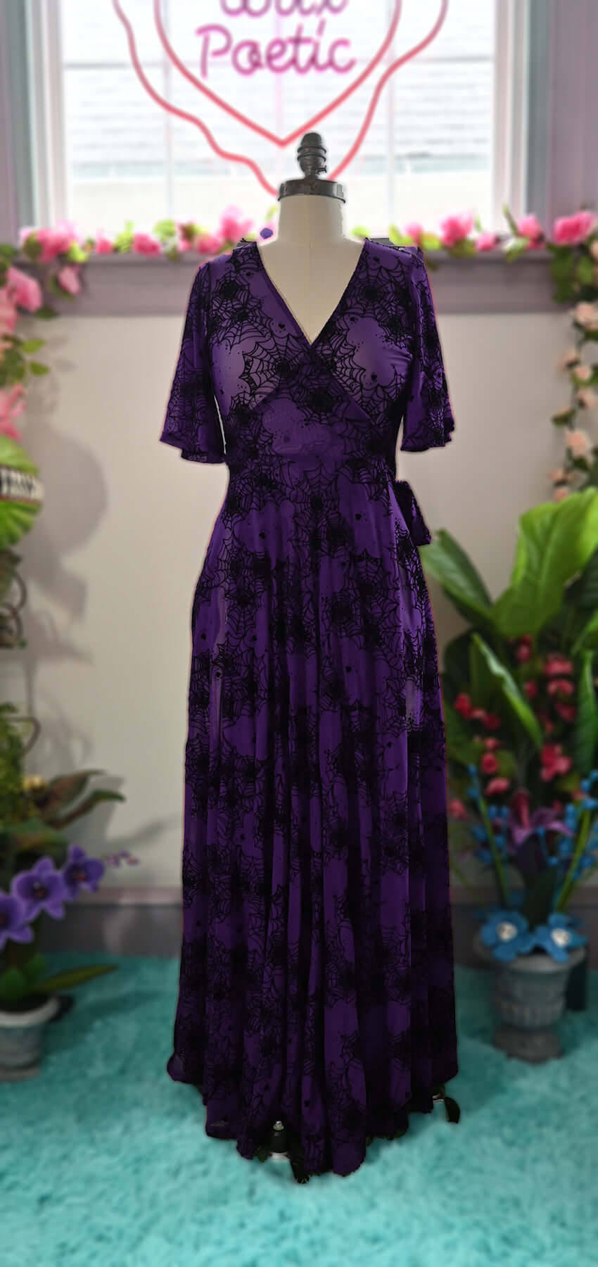 Violet Lydia wrap dress in Flocked Spiderwebs