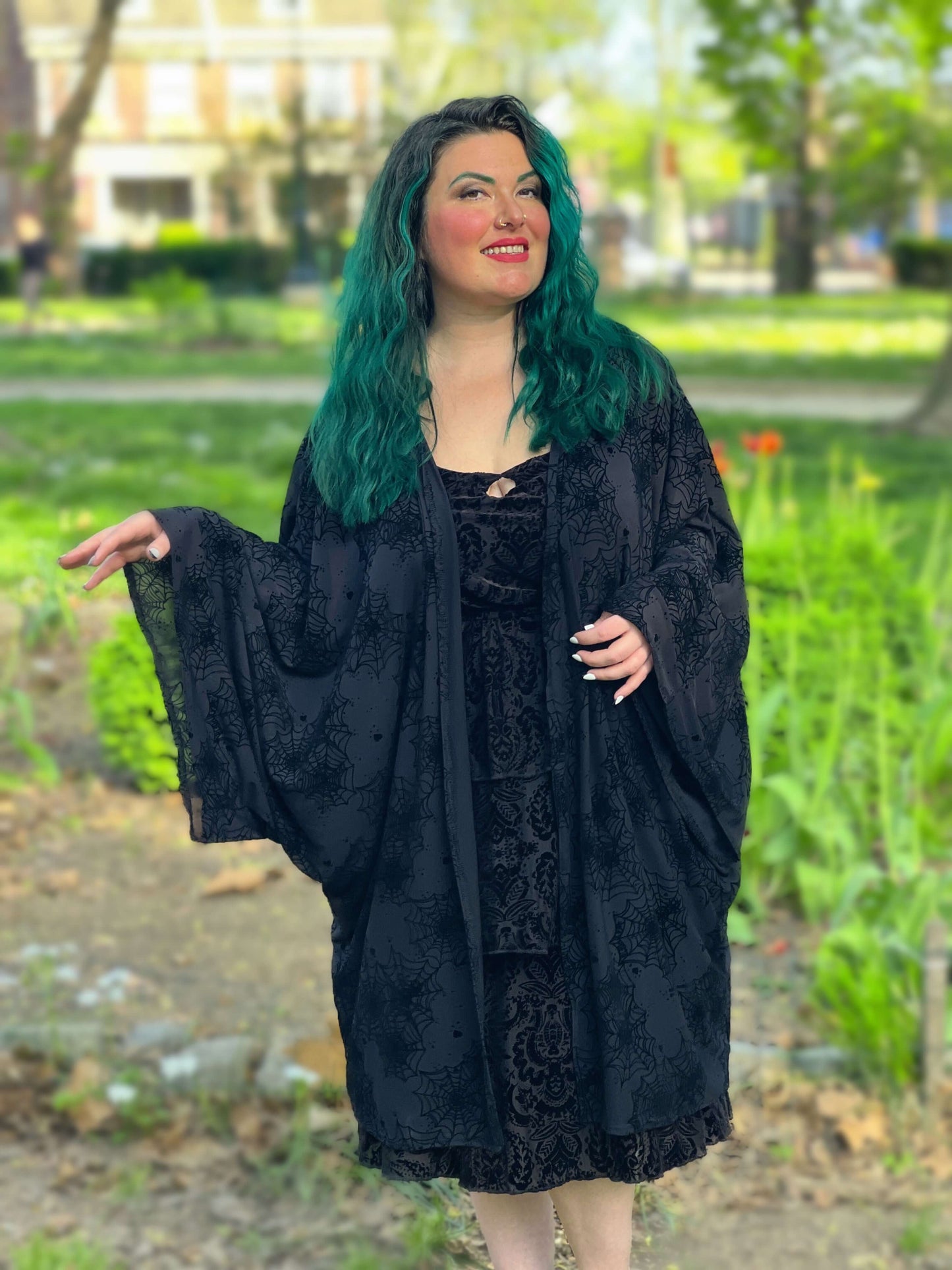 Flocked Mesh Spiderweb Duster