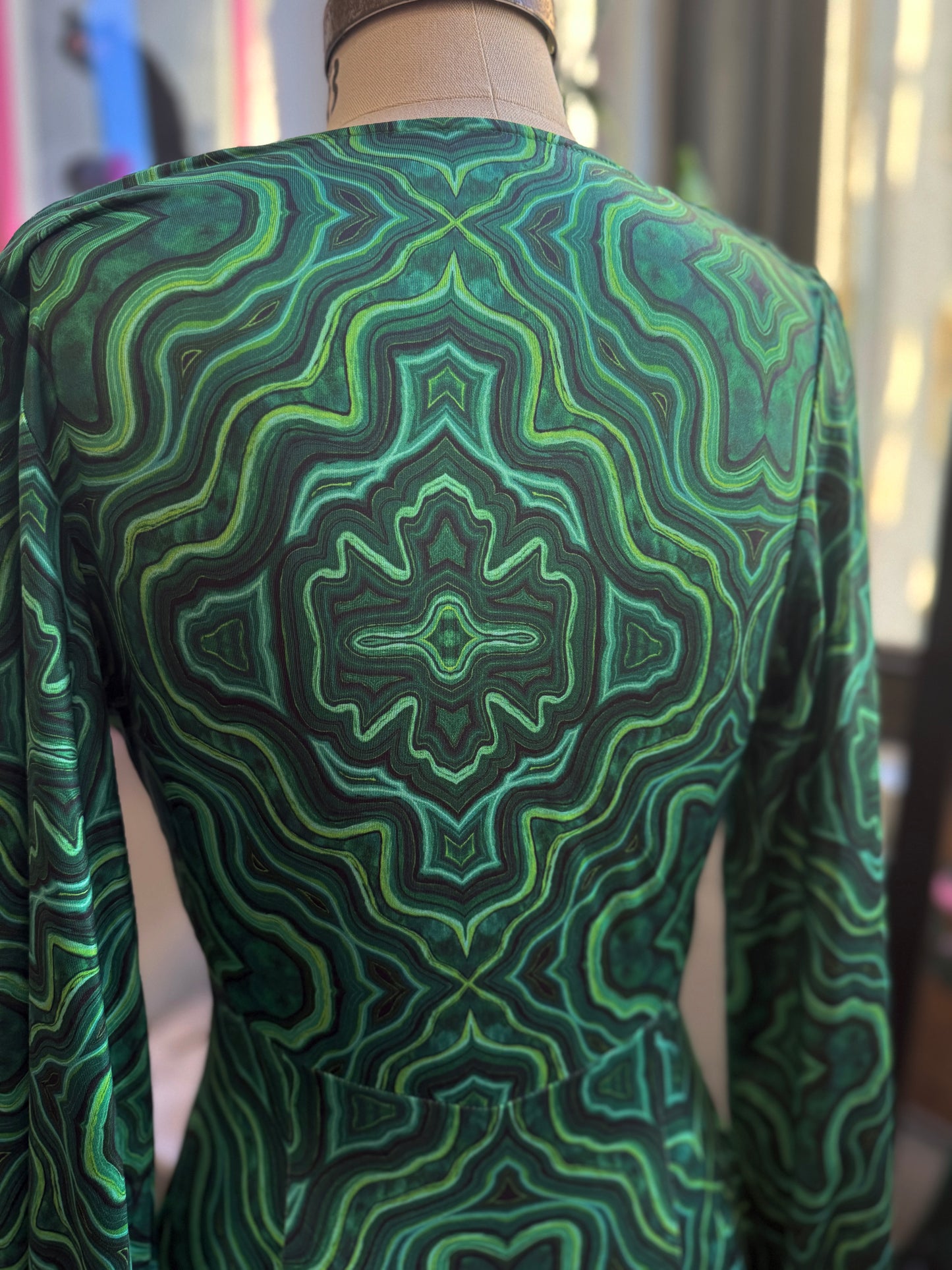 *PRE ORDER* Raquel Maxi Dress with Bishop Sleeves in Malachite Kaleidoscope Print