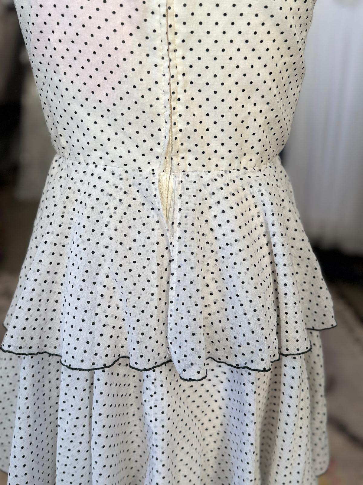 Vintage Cotton Polka Dot Tiered Dress M
