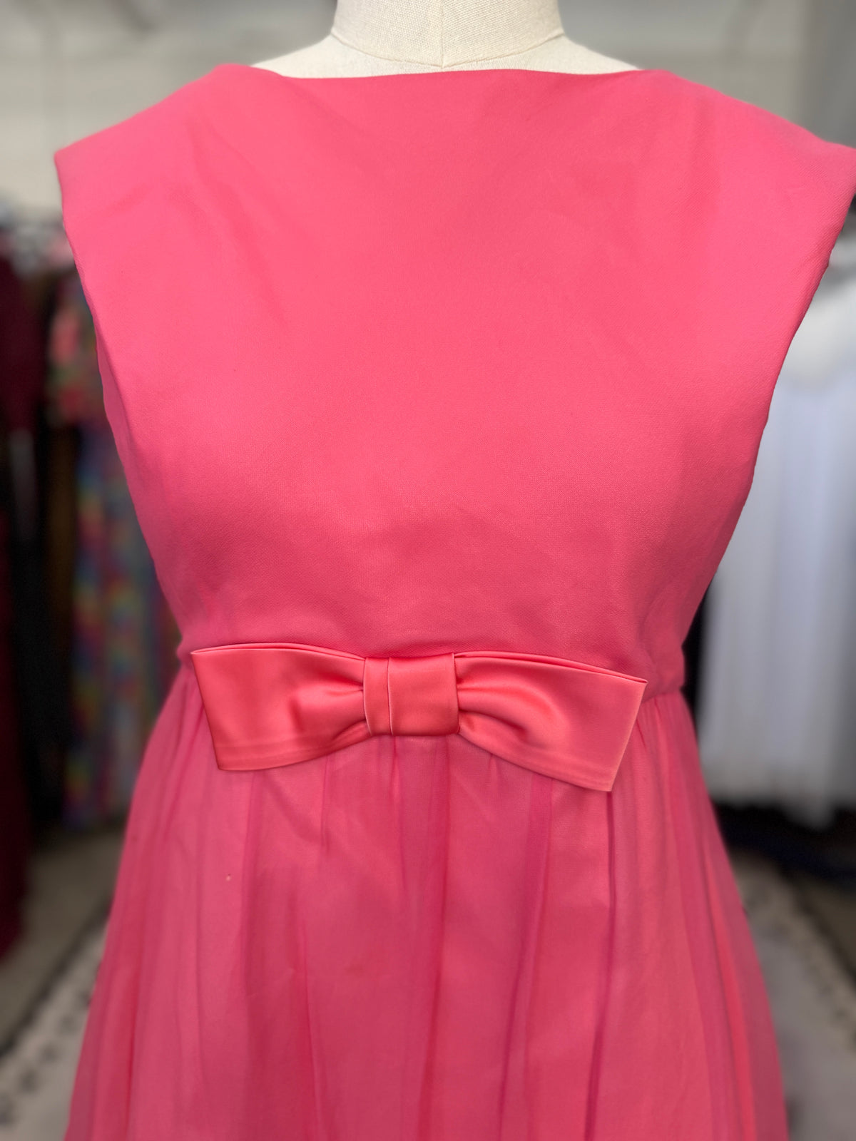 Vintage Pink Bow 60's Chiffon Dress S/M