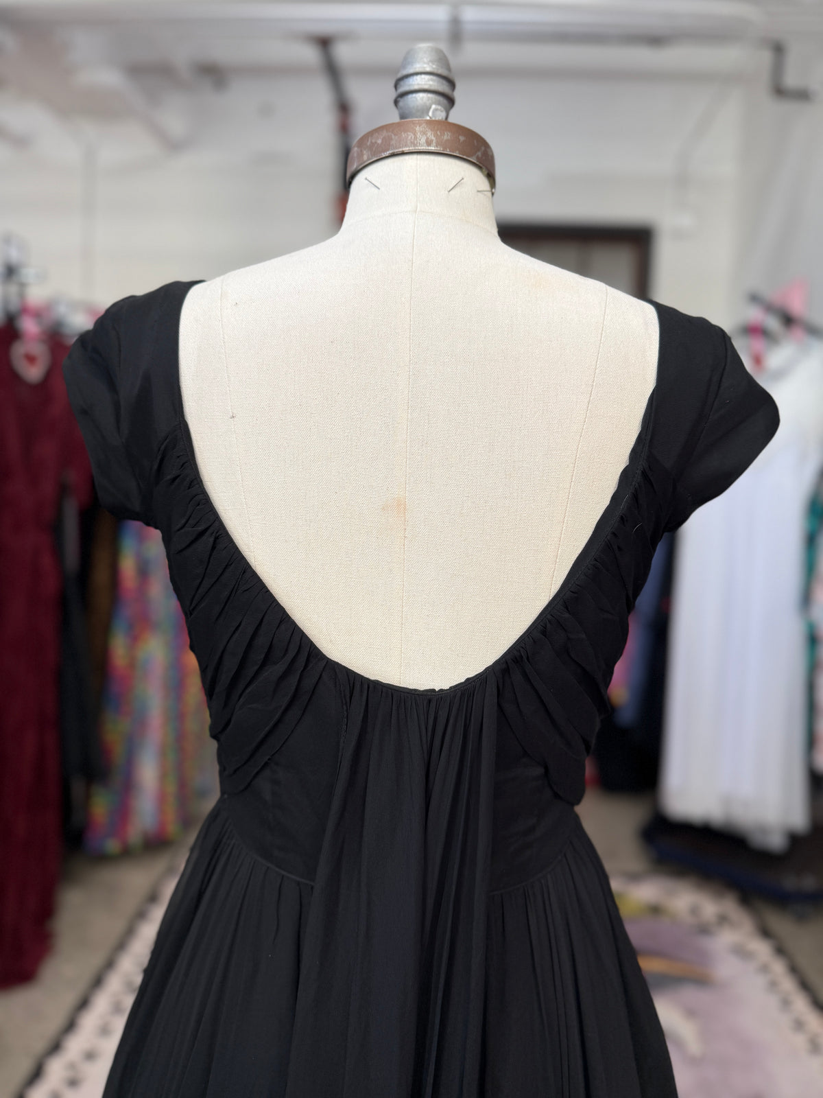 Vintage Black Chiffon Showstopper Dress with Train S/M