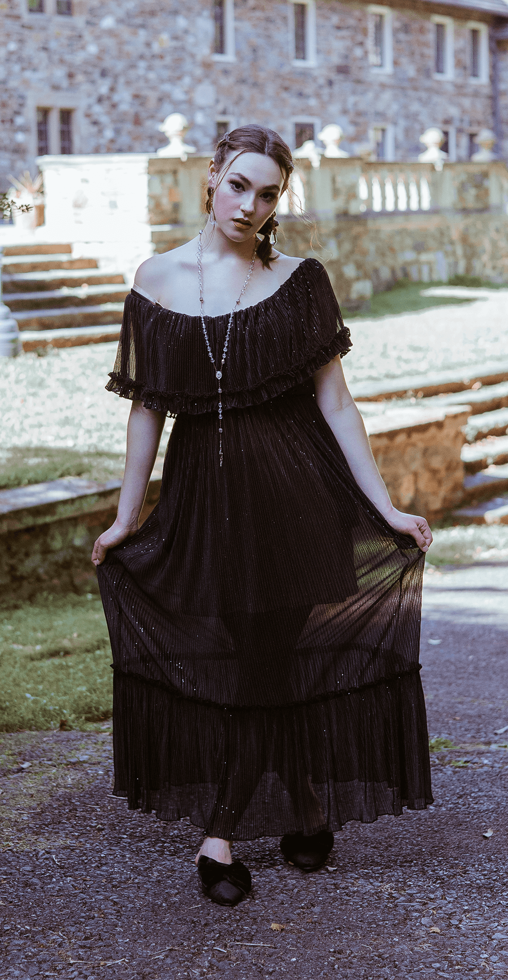 Villanelle Maxi Dress in Black Sparkle Pleated Knit Villanelle Maxi Dress in Black Sparkle Pleated Knit