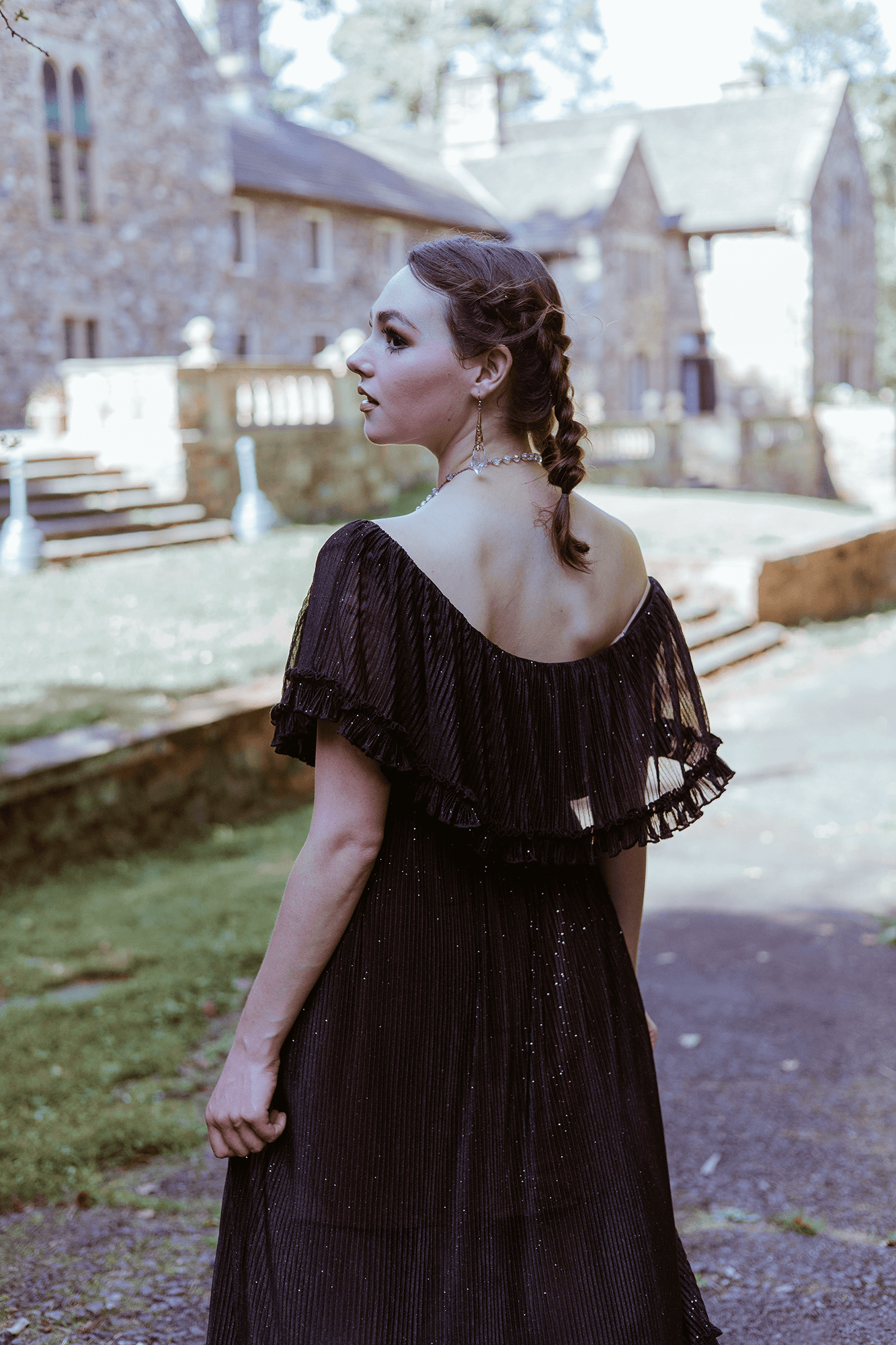Villanelle Maxi Dress in Black Sparkle Pleated Knit