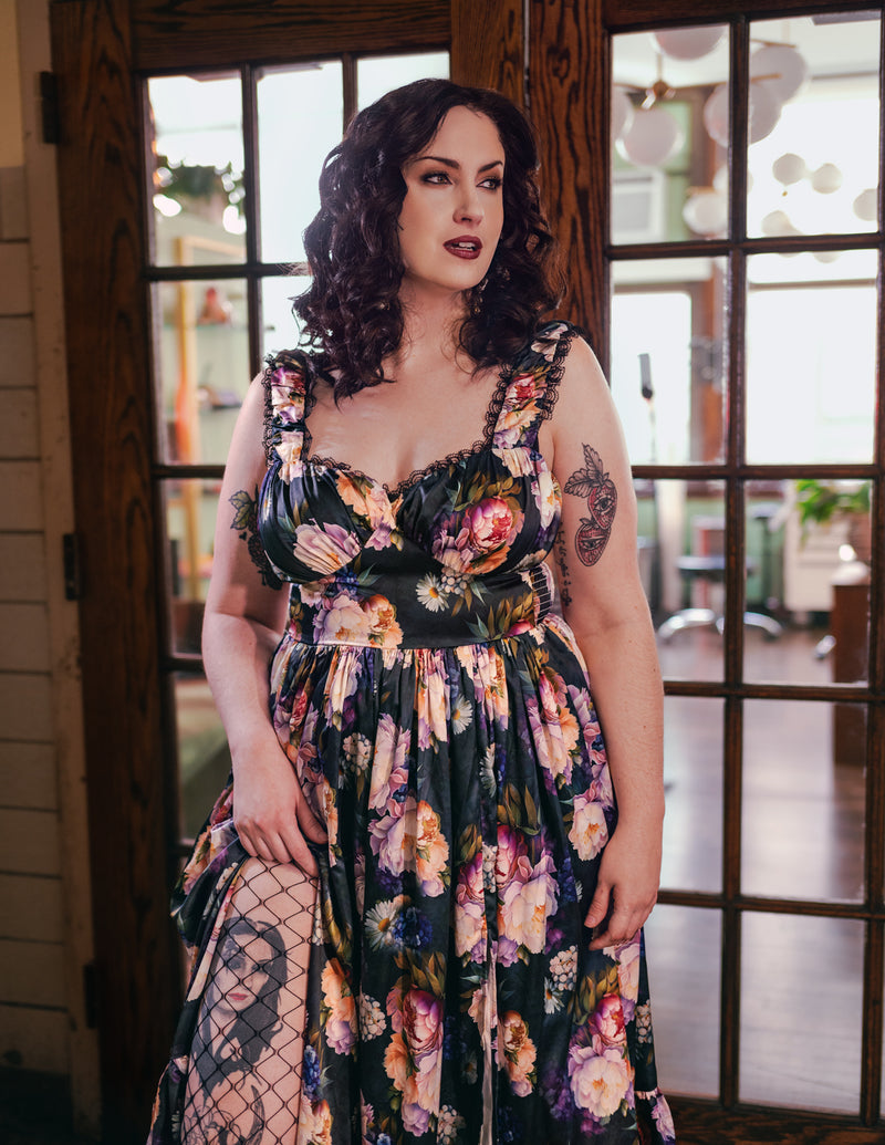 Cosette Maxi dress in boudoir floral with lace and pockets