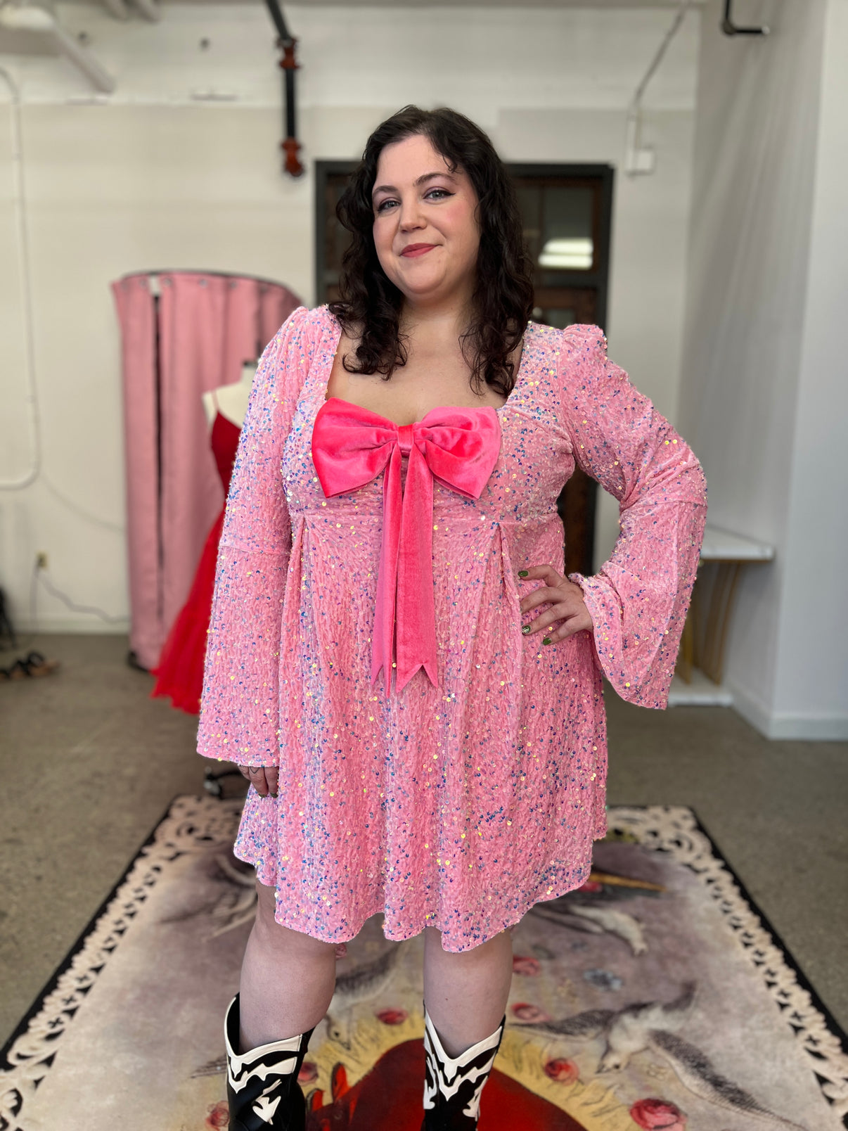 priscilla sequin floral mini dress in pink main image 0