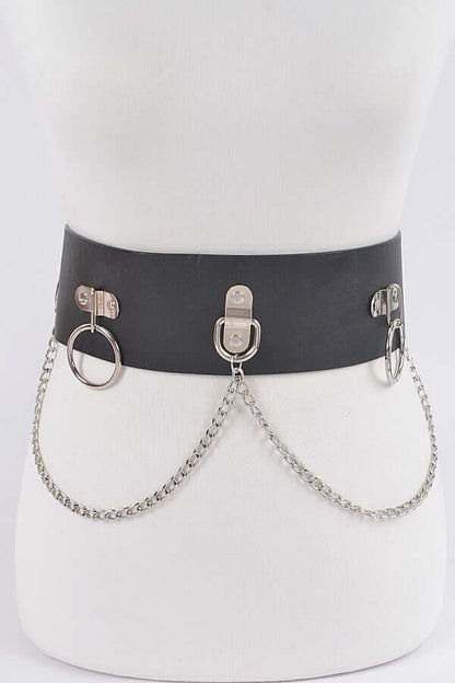 Faux Leather Belt with ring and chan details