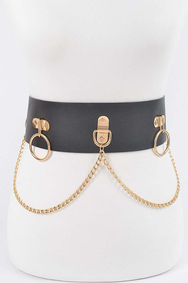 Faux Leather Belt with ring and chan details