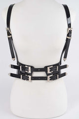 Glossy Faux Leather Harness with Metallic Buckle Details