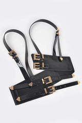 Glossy Faux Leather Harness with Metallic Buckle Details