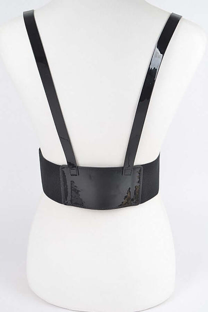 Glossy Faux Leather Harness with Metallic Buckle Details