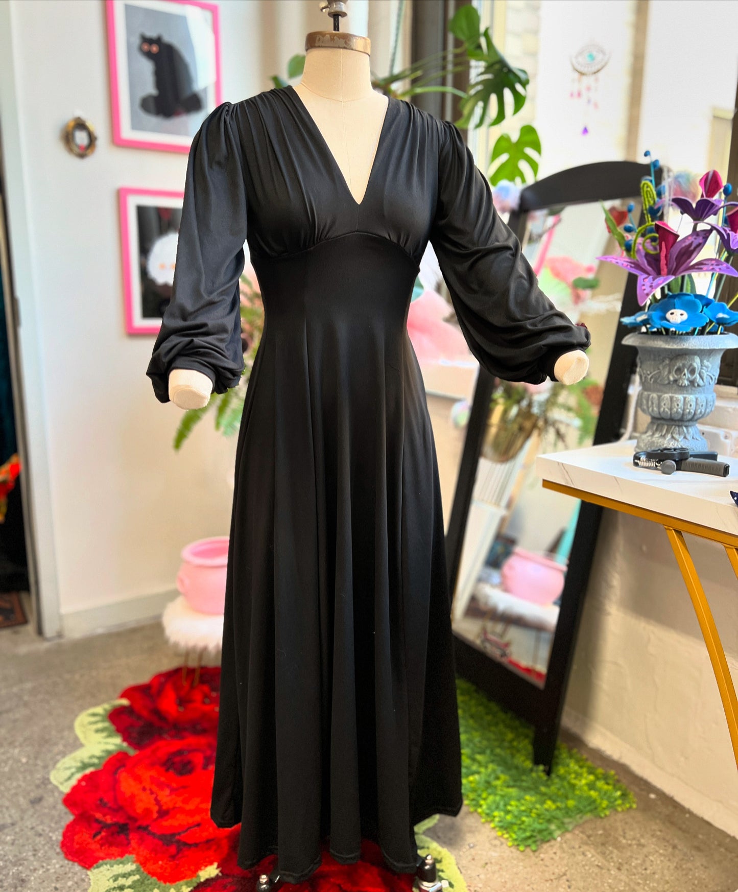 Raquel Maxi Dress with Bishop Sleeves in Jet Black