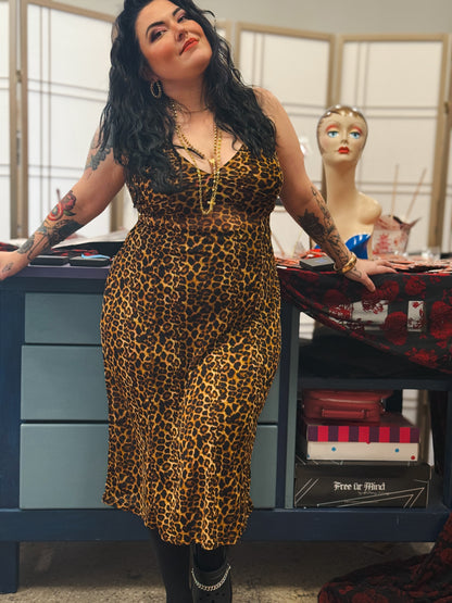 Lydia Midi Slip Dress in Leopard Mesh