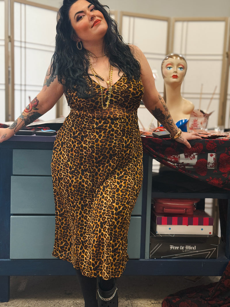 Lydia Midi Slip Dress in Leopard Mesh
