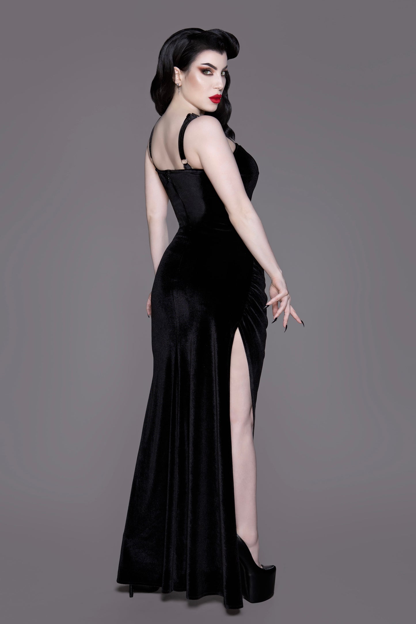 Weasel Wear Grim Reaper Velvet Gown + Removable Hood - Black Velvet Gown with Damask-Lined Hood (Haute Horror Finale Edition)