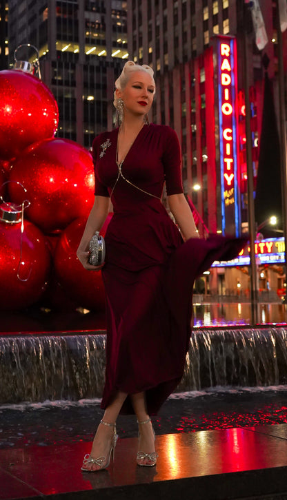 Raquel 3/4 Sleeve Cabernet Maxi dress