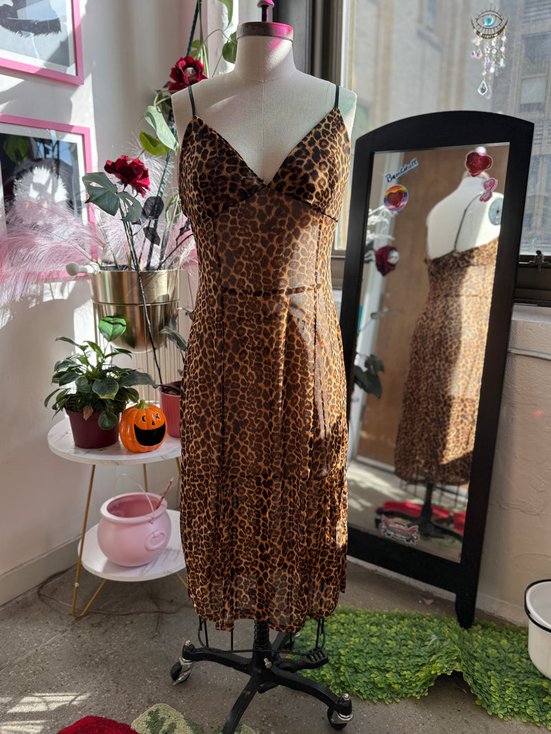 Lydia Midi Slip Dress in Leopard Mesh