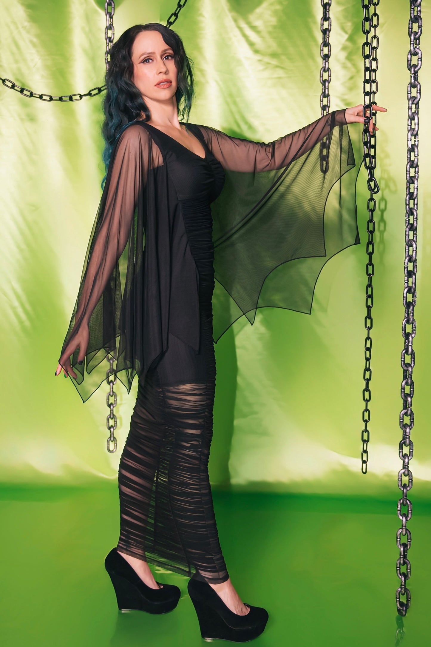 Heather Ruched Cape Wiggle by Weasel Wear
