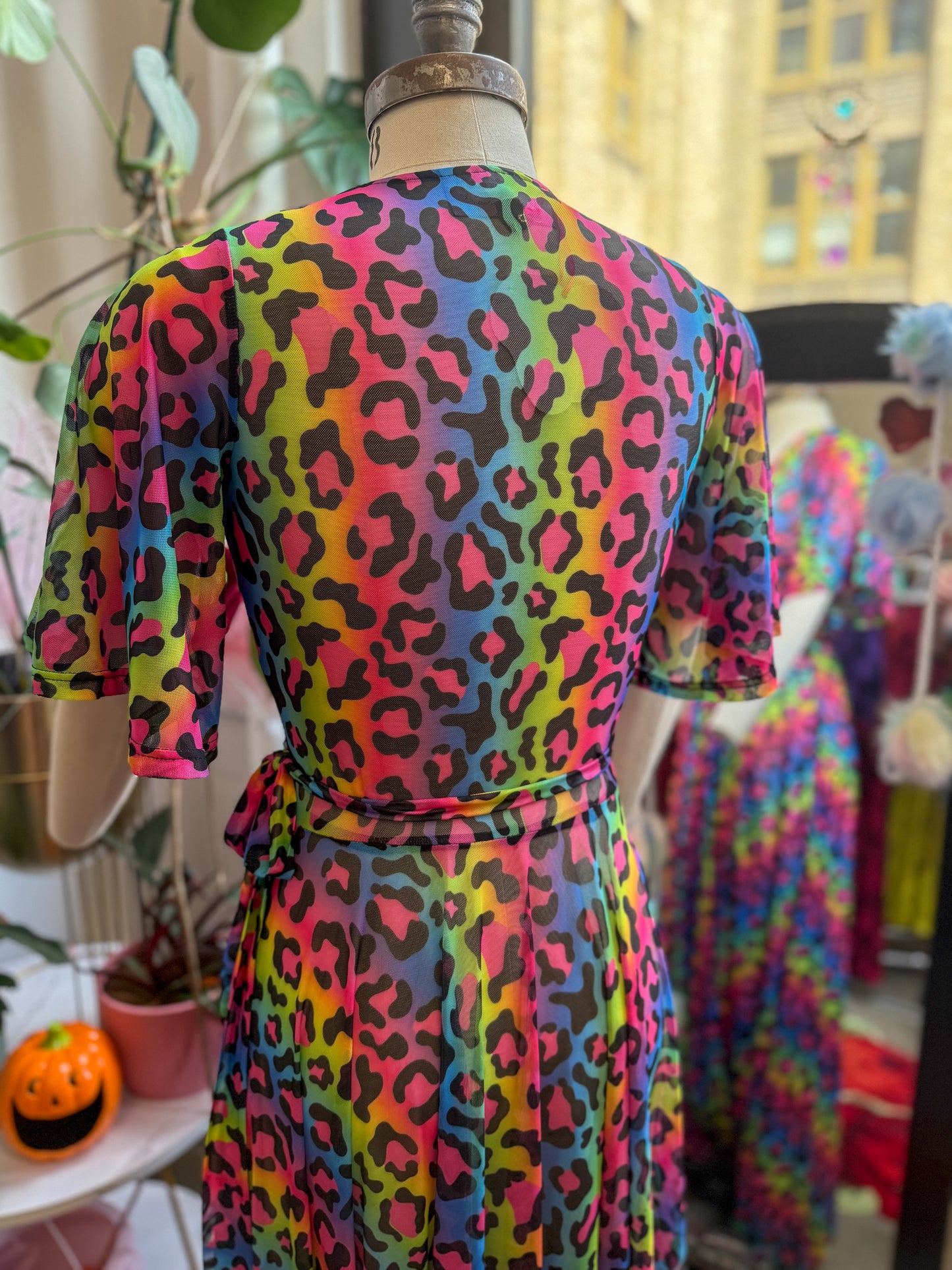 *PRE ORDER* Lydia Wrap Dress in Rainbow Leopard Mesh