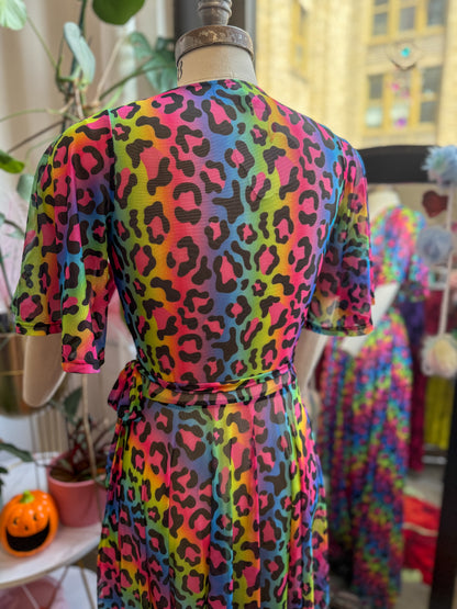 *PRE ORDER* Lydia Wrap Dress in Rainbow Leopard Mesh