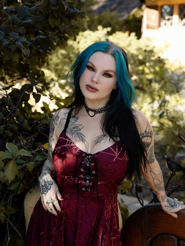 Willow Mini Dress in Burgundy Spiderweb