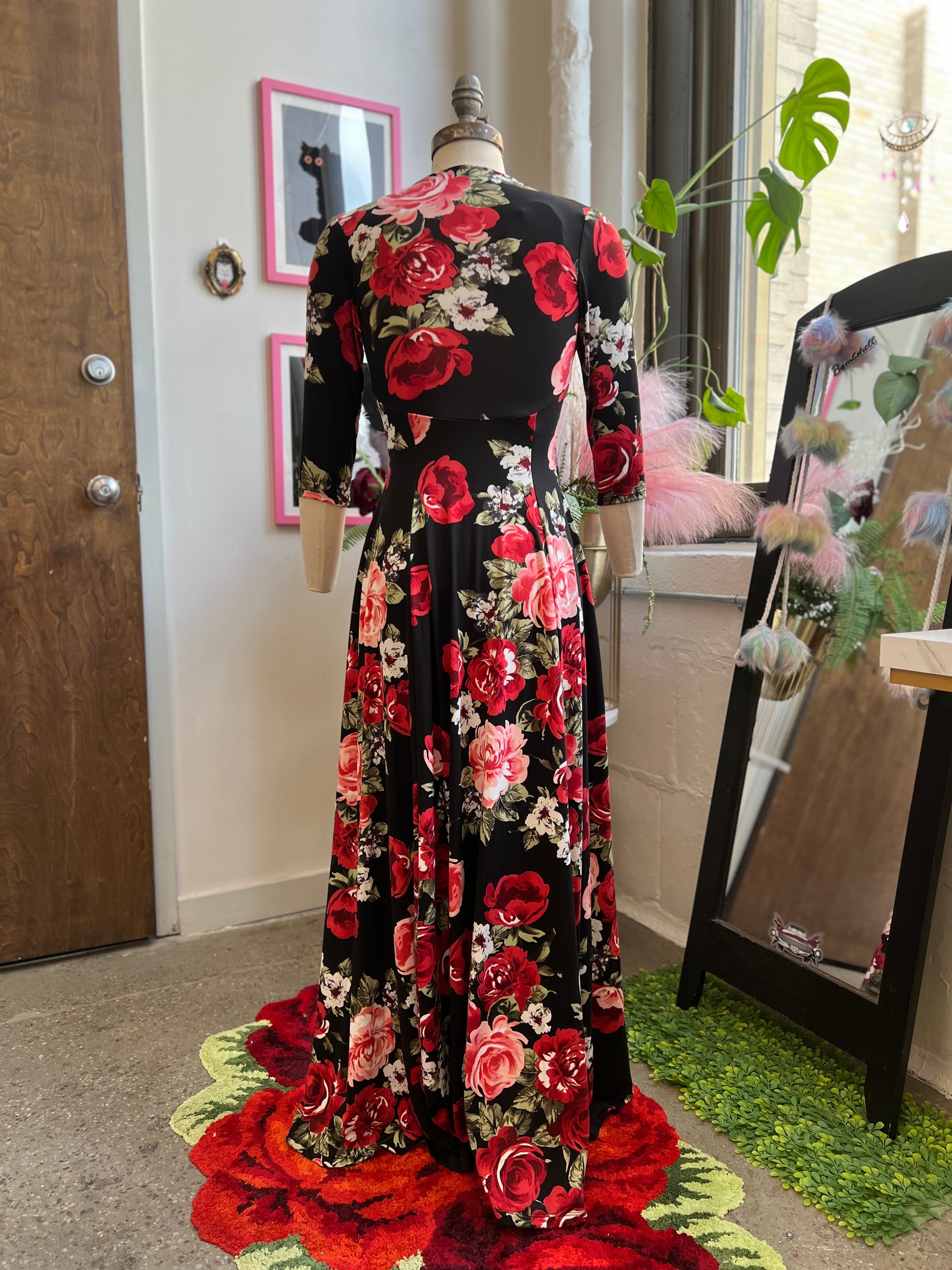 Raquel 3/4 Sleeve Maxi Dress in Red Rose Print 4X Raquel 3/4 Sleeve Maxi Dress in Red Rose Print 4X