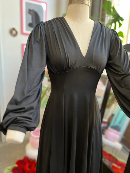 Raquel Maxi Dress with Bishop Sleeves in Jet Black