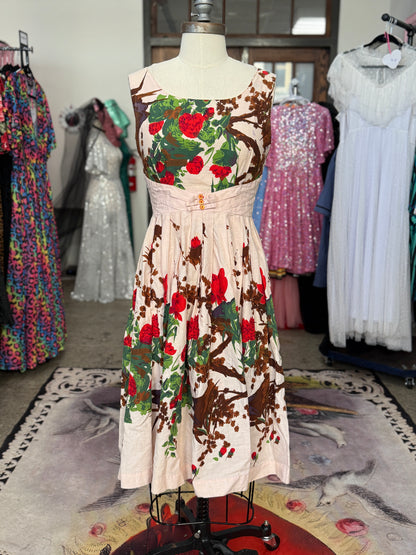 Vintage Woodsy Floral Cotton Dress S/M