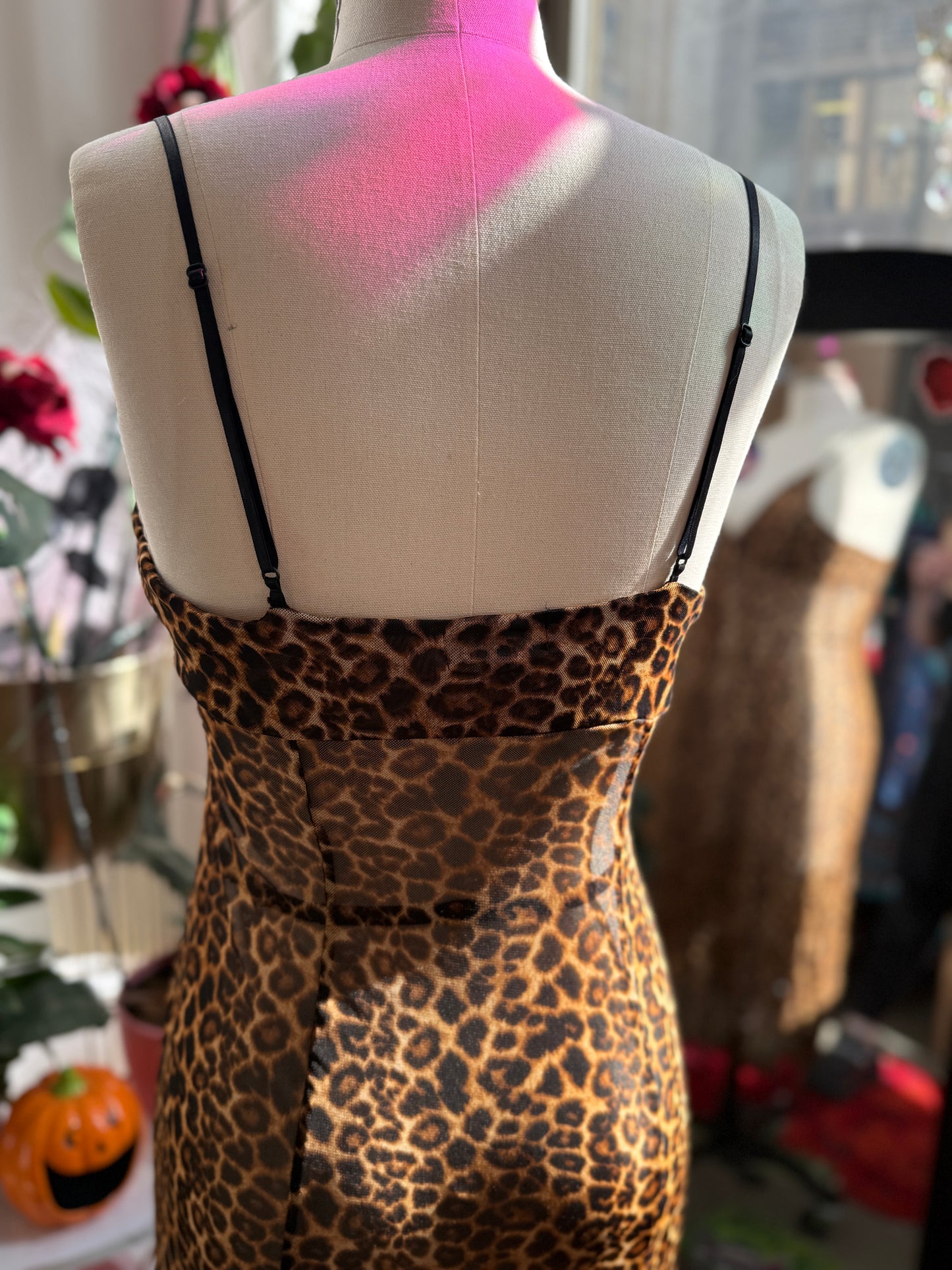 Lydia Midi Slip Dress in Leopard Mesh