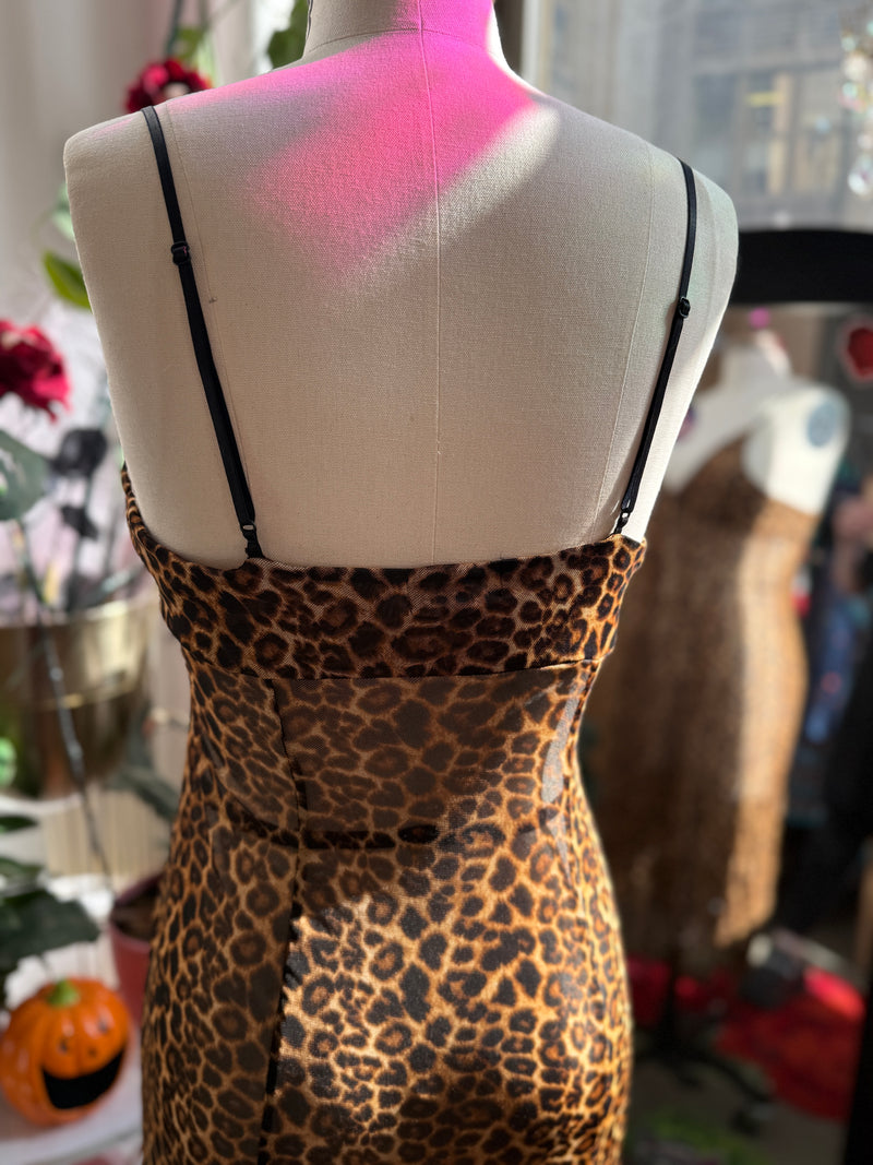 Lydia Midi Slip Dress in Leopard Mesh