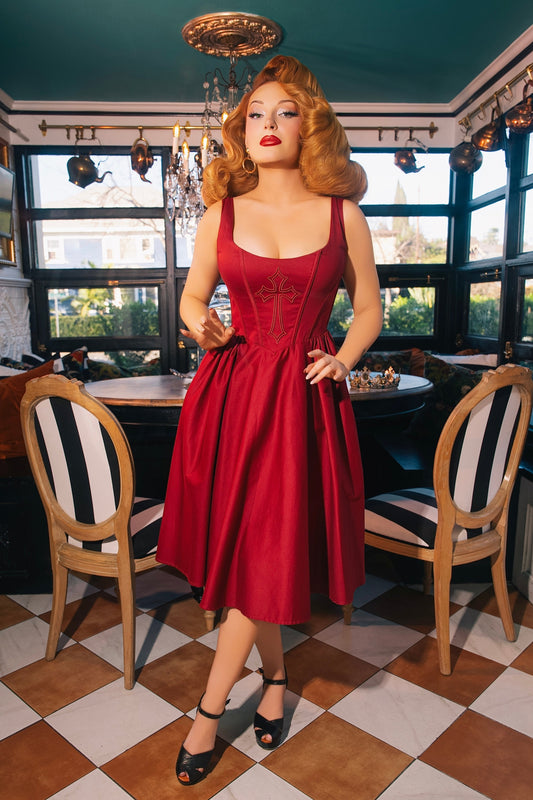Gabriela Cross Swing Dress in Wine by Weasel Wear