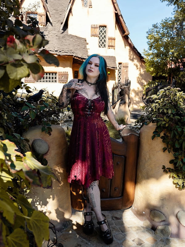 Willow Mini Dress in Burgundy Spiderweb
