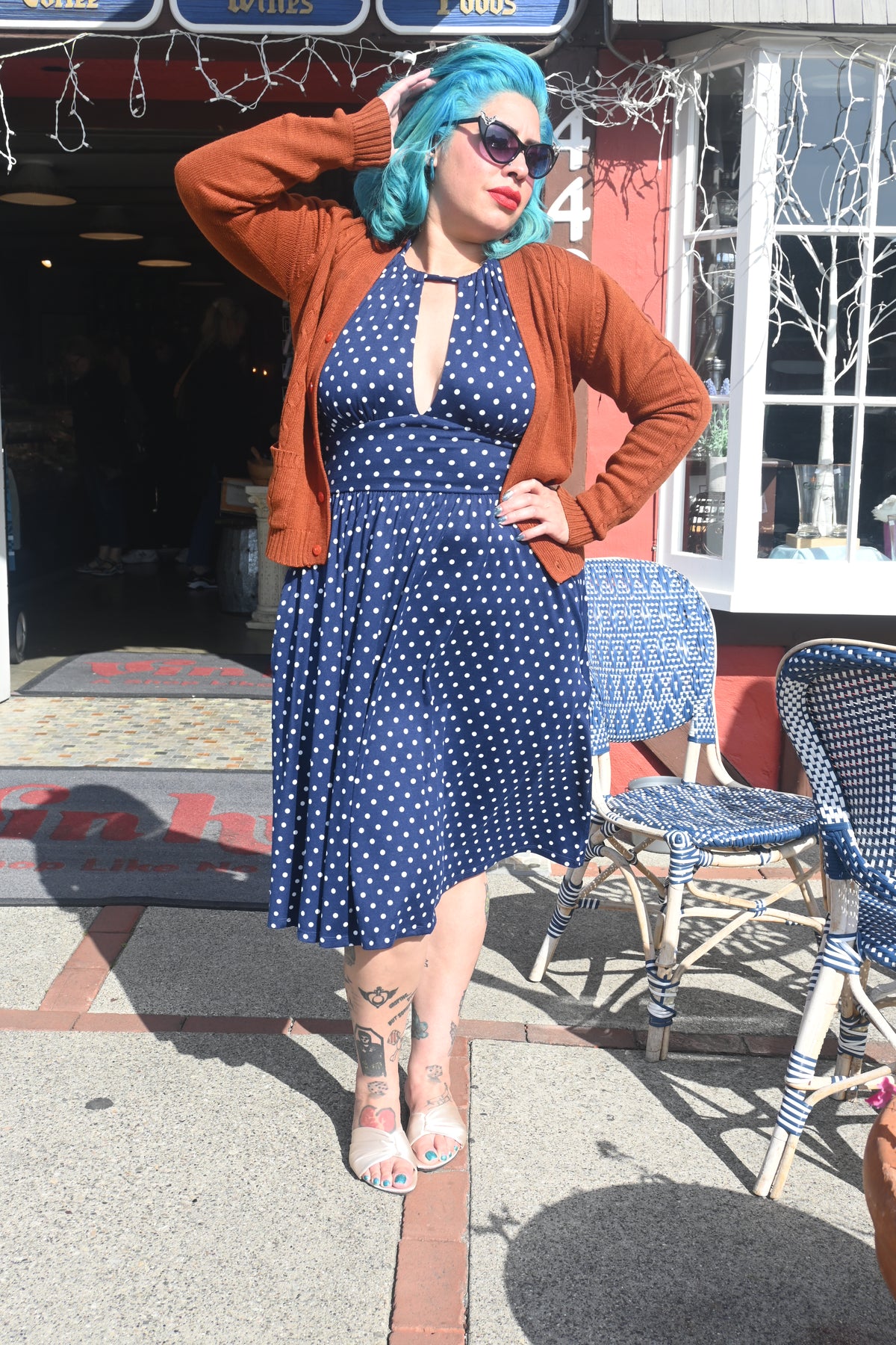 FLAWED Vivian Halter Dress in Navy and White Polka Dot