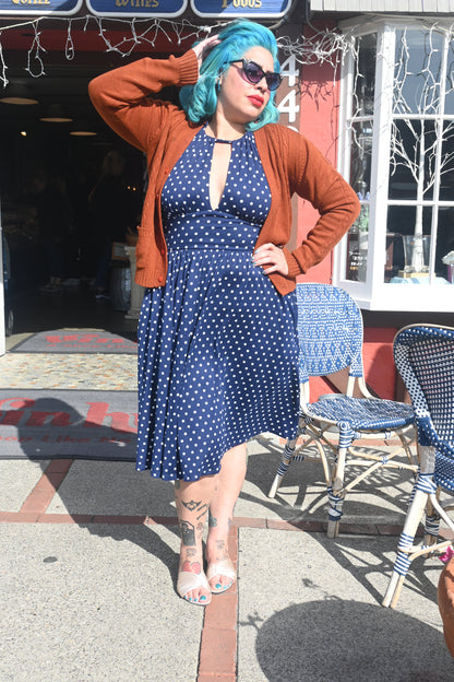 FLAWED Vivian Halter Dress in Navy and White Polka Dot