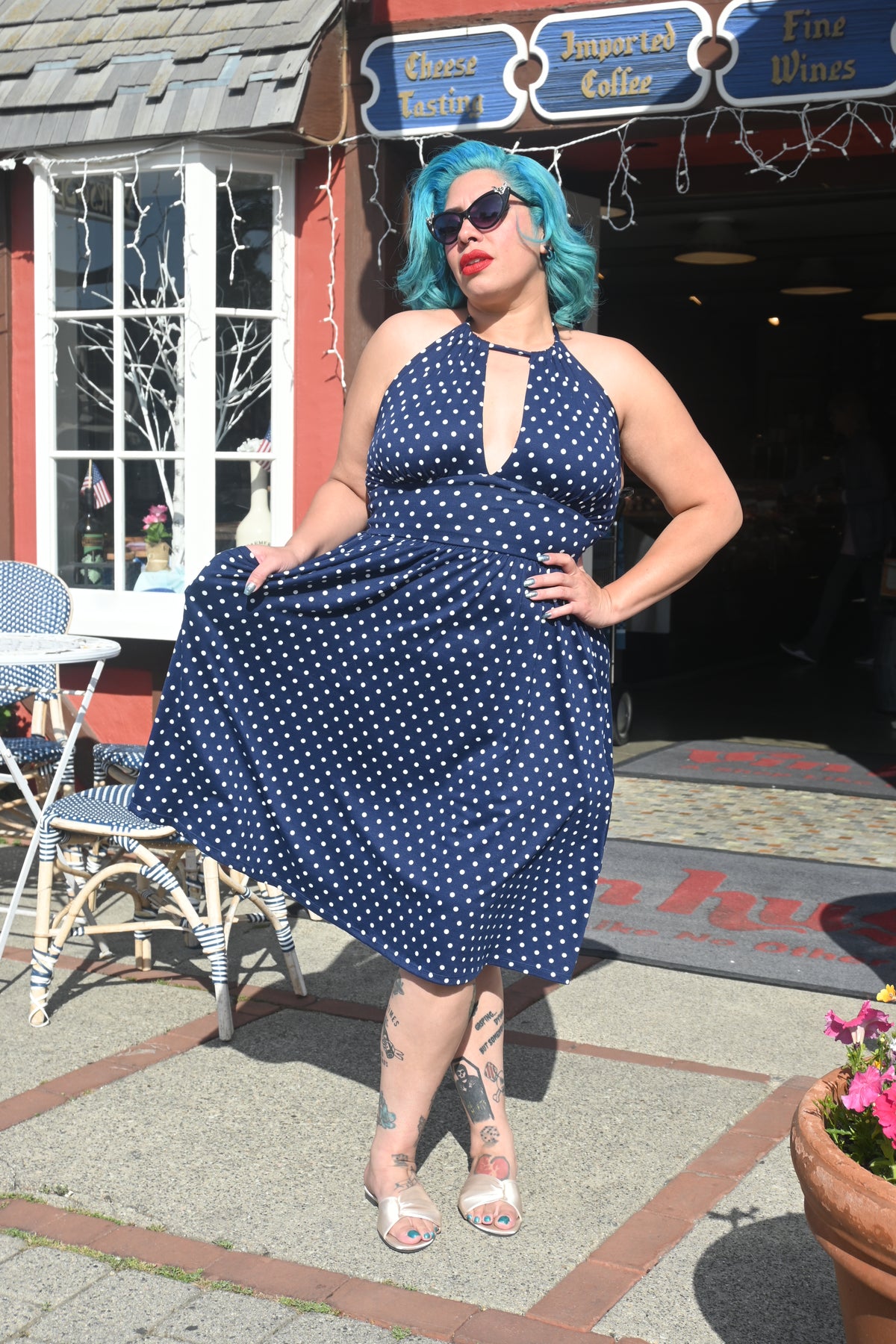 FLAWED Vivian Halter Dress in Navy and White Polka Dot
