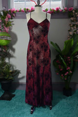 OXBLOOD LILY DRESS IN SPIDERWEB FLOCKED MESH