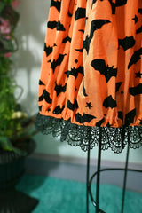 queen of halloween orange black bat baby doll dress