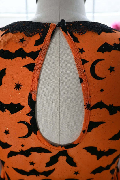 queen of halloween orange black bat baby doll dress