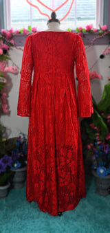 WAX POETIC Priscilla 60's Bell Sleeve Lace Maxi Dress in Red