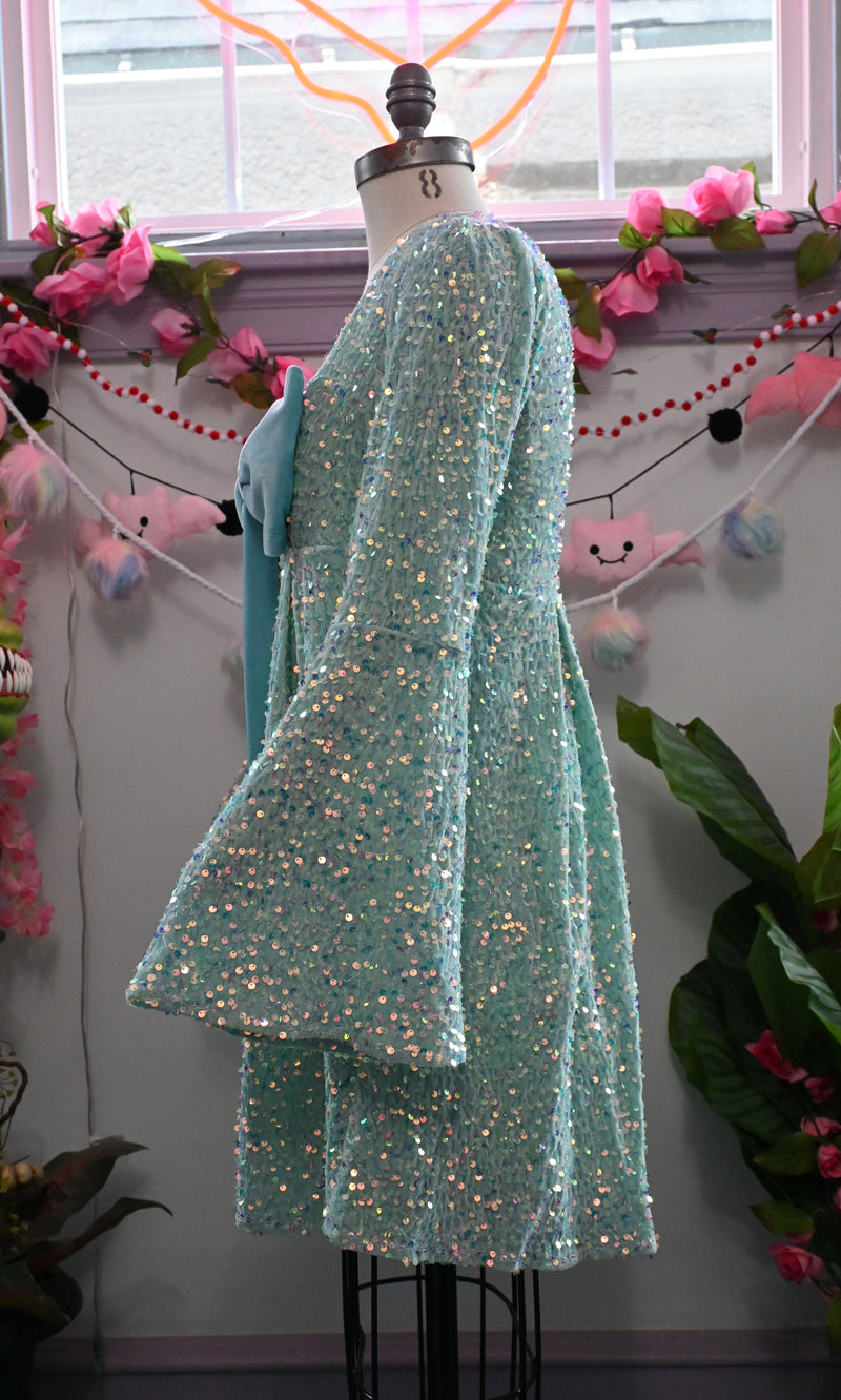 Priscilla 60's Bell Sleeve Sequin Velvet Mini Dress in Seafoam Priscilla 60's Bell Sleeve Sequin Velvet Mini Dress in Seafoam