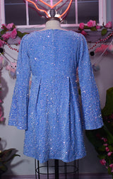 Priscilla 60's Bell Sleeve Sequin Velvet Mini Dress in Periwinkle Blue