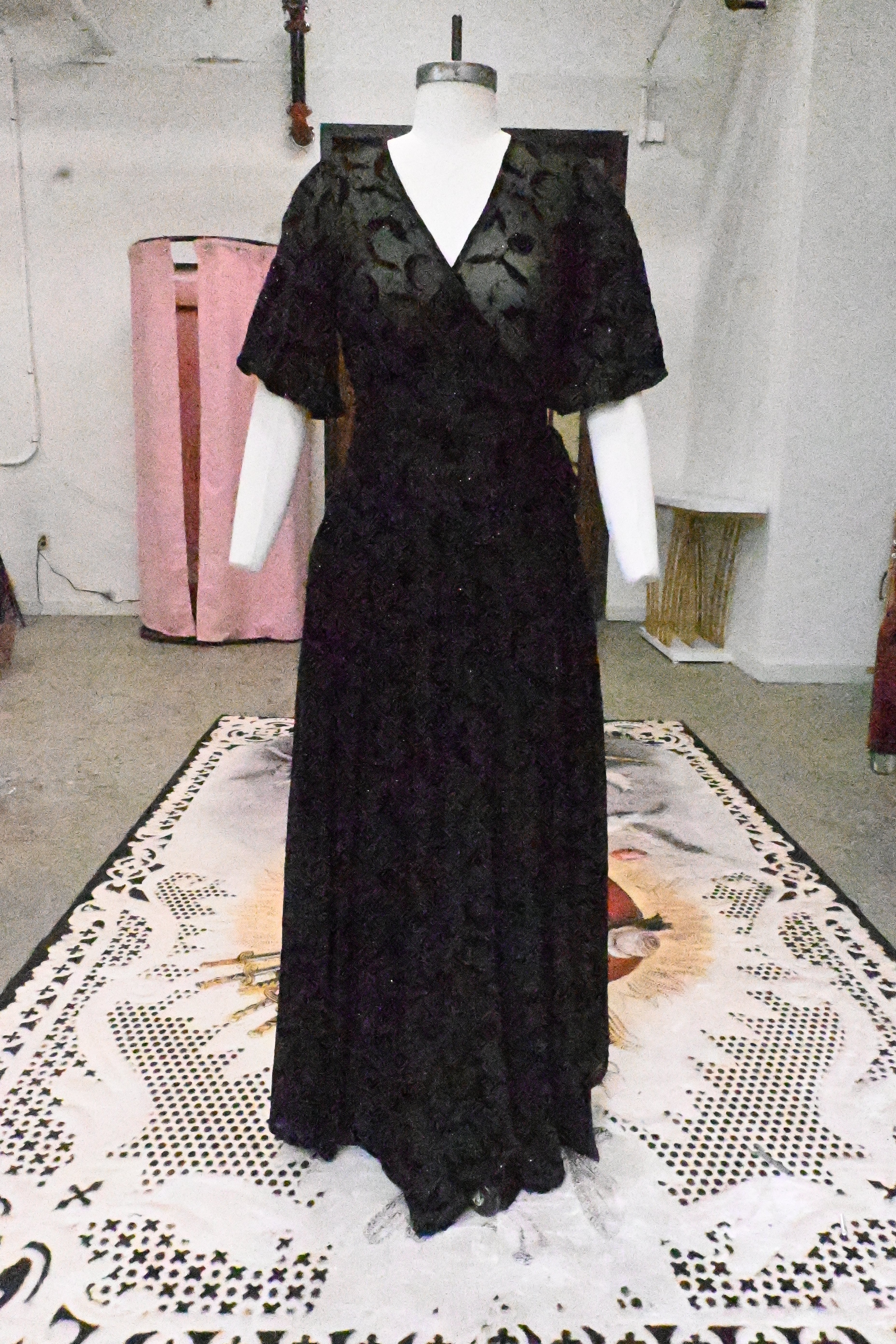 Black Flocked Spiderwebs Lydia Wrap Dress - Wax Poetic Clothing
