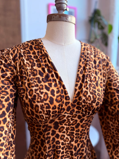 Raquel Maxi Dress with Bell Sleeves in Leopard Print Knit