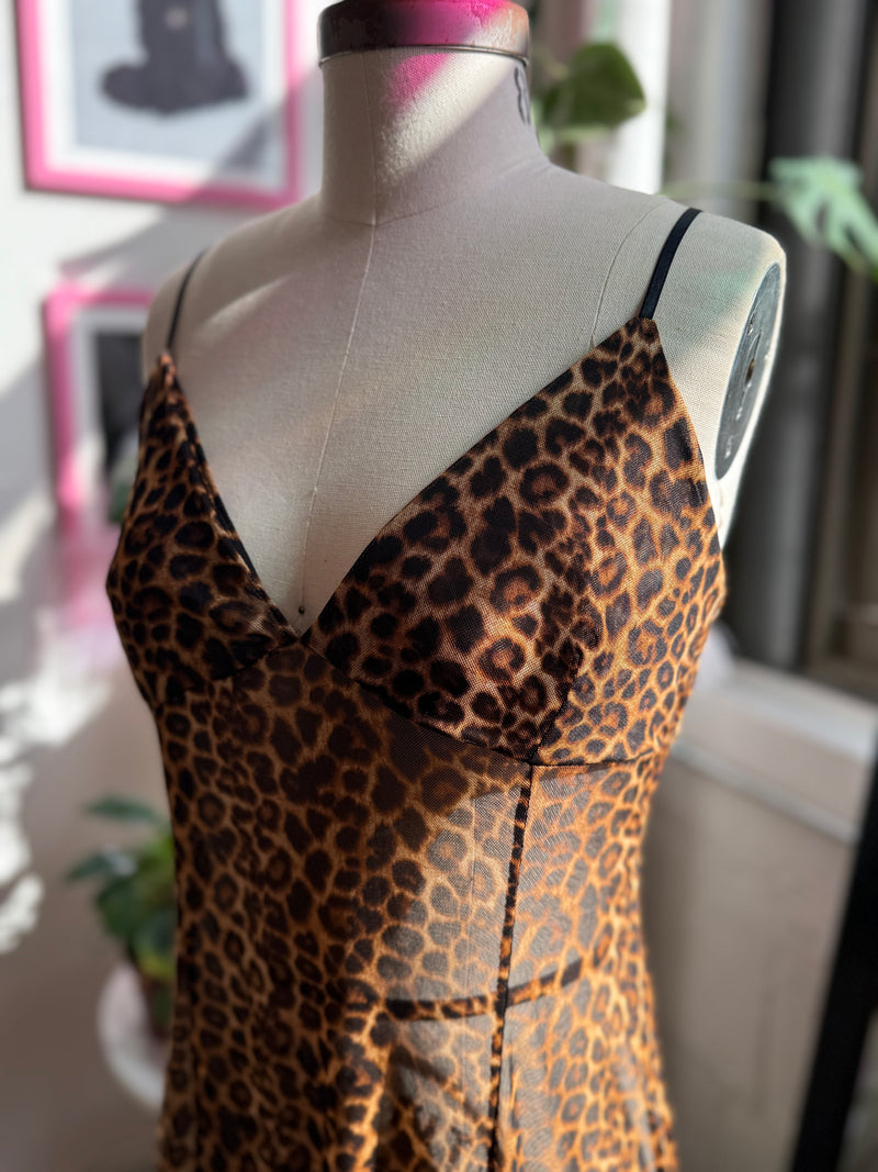 Lydia Midi Slip Dress in Leopard Mesh